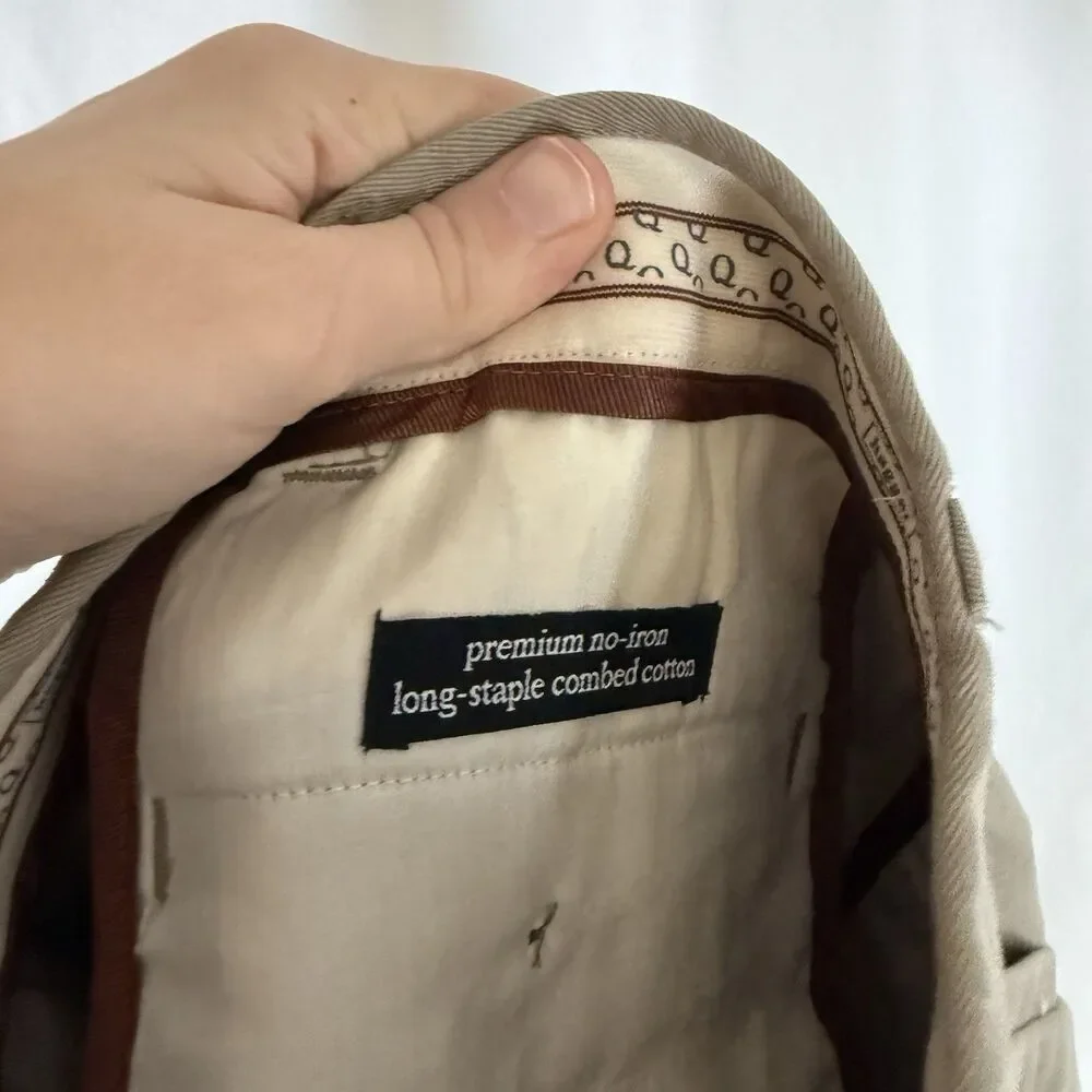 New Haggar Pleated Cuff Men's 36x34 Khaki Long Stable Combed Cotton No Iron